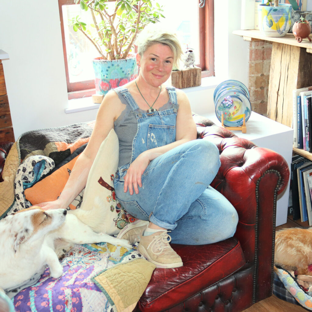 Artist at rest with her dogs - Ceramics Studio Ettington
