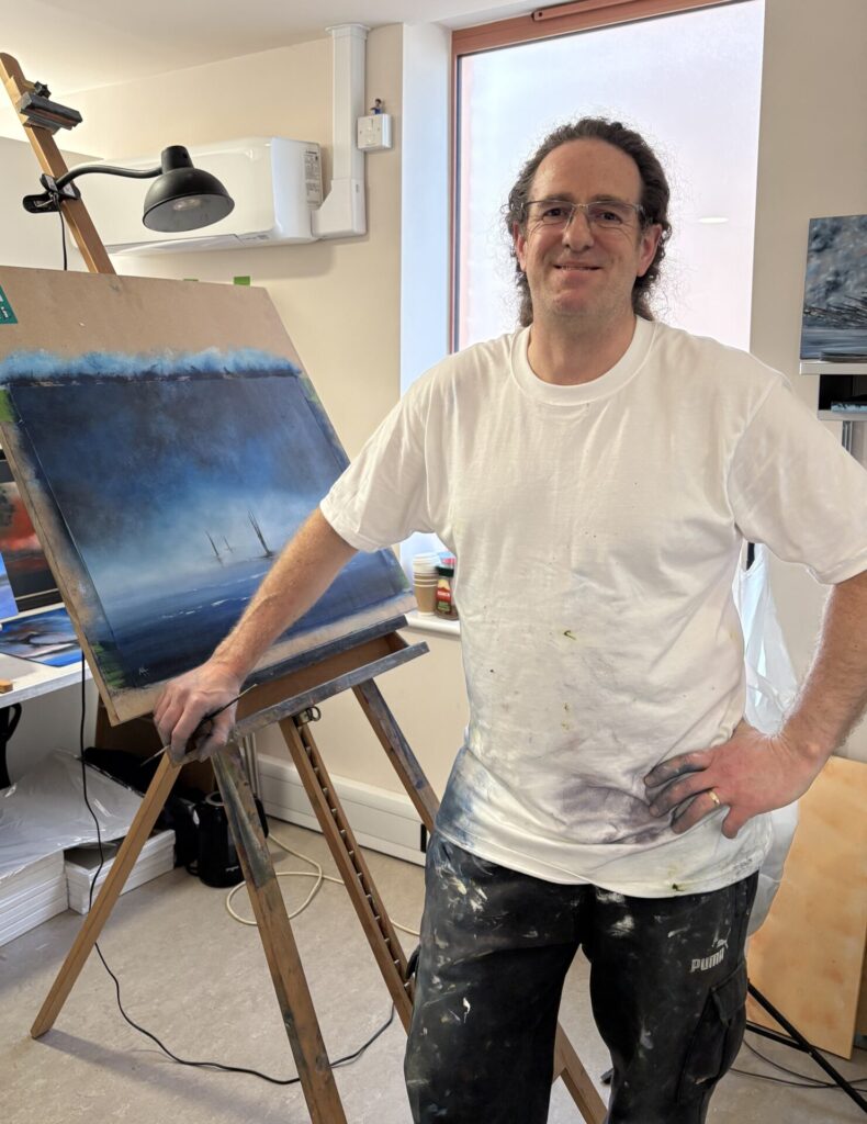 Alex Nelson in his studio at Stoneleigh Arms