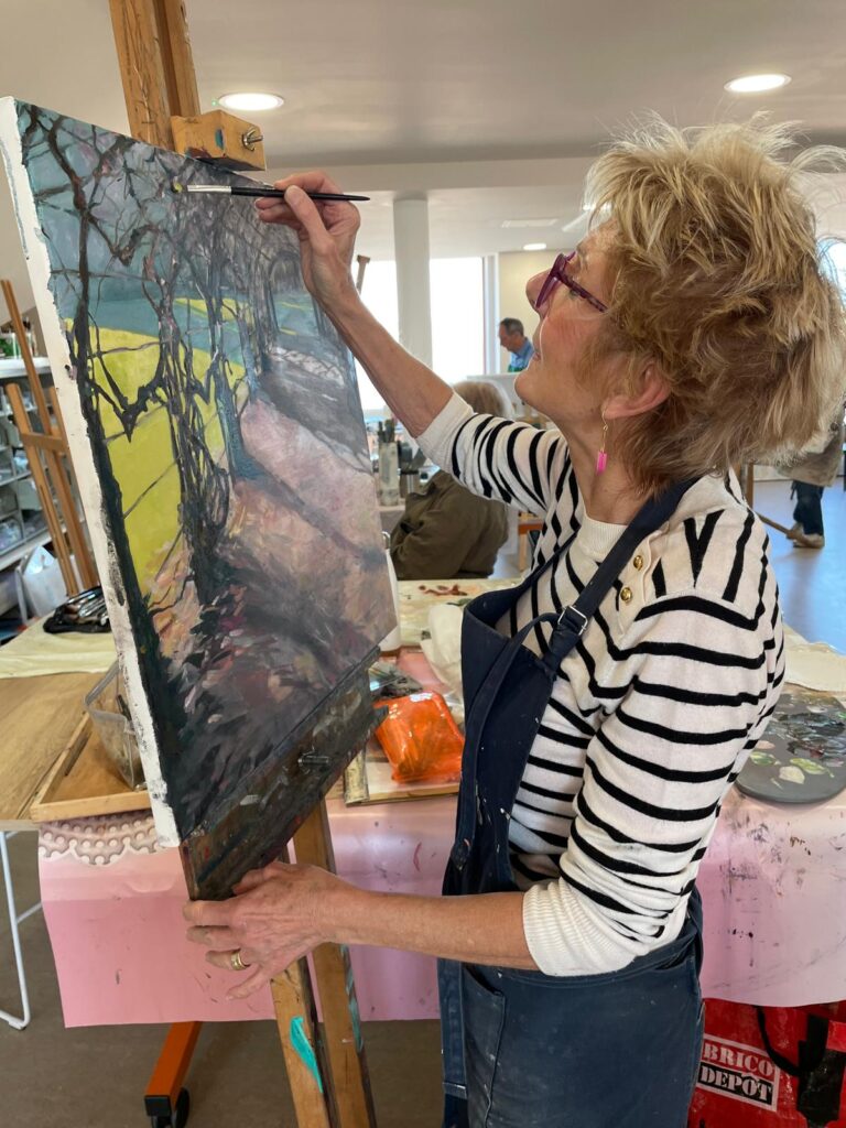 Working on my painting Tortworth Court in oils
