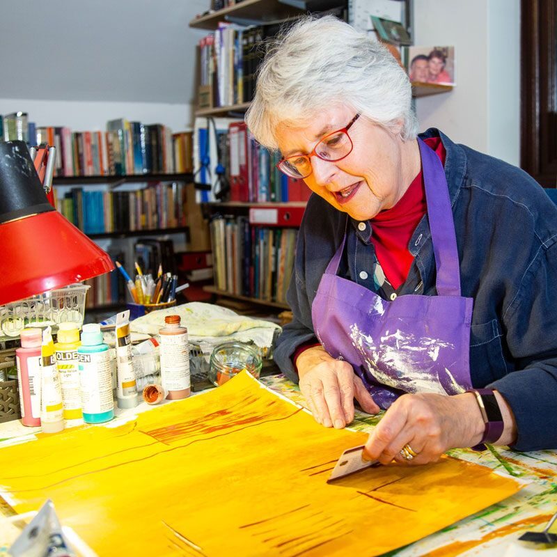 Heather creating one of her Abstracts.