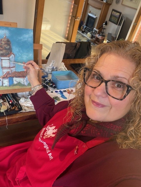 Artist concentrating drawing an image outline