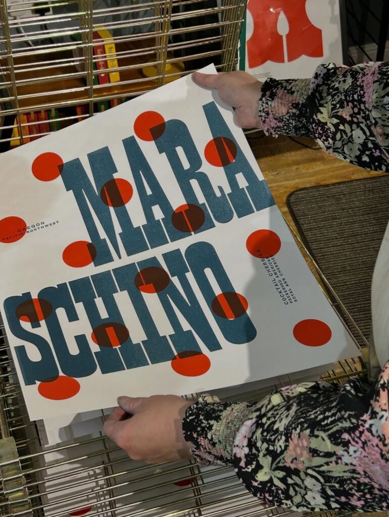 Letterpress-poster on drying rack