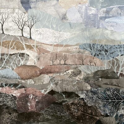 November, the 11th in my series of 12, showing the changing seasons. Collage, mixed media