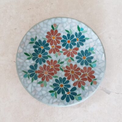 Spring Flowers on an 8 inch terracotta bowl using vitreous glass