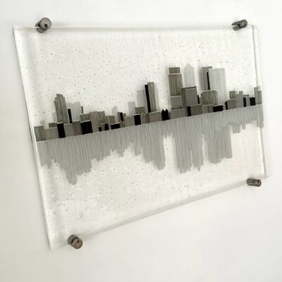 Canary Wharf - Cityscape Wall Art - Fused Glass - Monochrome