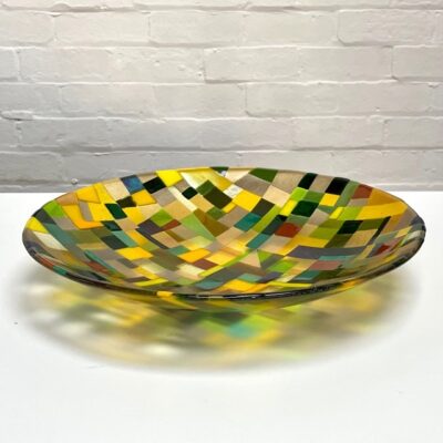 From Above - Enclosures - Large Centrepiece Bowl - Fused Glass - Green, Gold, Yellow