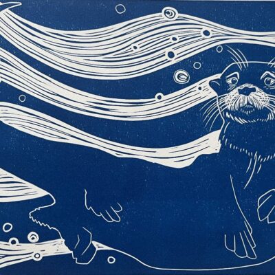 Alix Almond Otter - single colour linocut original print.