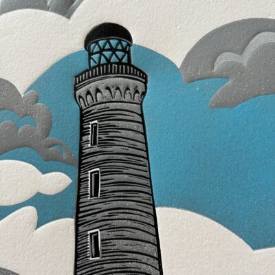 Detail from Ardnamurchan Lighthouse - reduction and jigsaw limited edition original linocut print