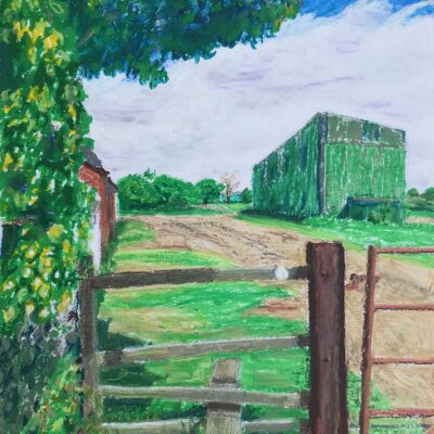 Come on Over the Stile; £525; 43x55cm; oil pastel