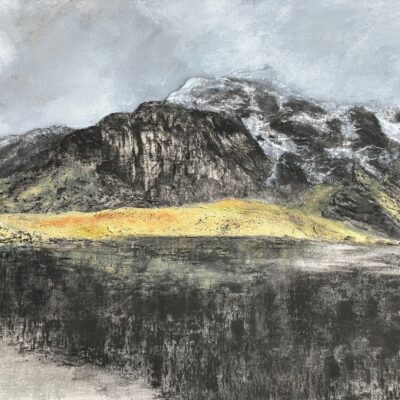 'Cwm Idwal'  mixed media on canvas board, available to view and purchase at Venue 26, or contact sweetlimeart@gmail.com