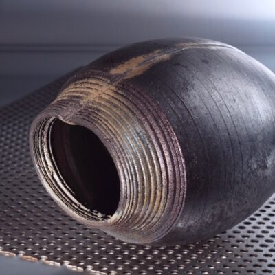 "Lain". [“T”material/porcelain	Wheel-thrown and altered	raku	33x20x20]