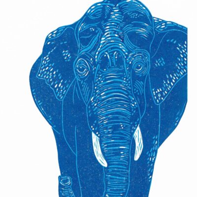 Elephant - two layer original linocut print
