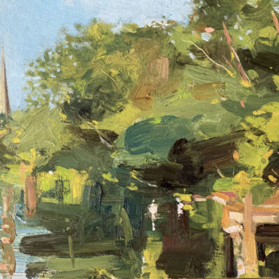 Evening Walk Looking Towards Holy Trinity Church, oil on board, 13cm x 18cm, £250