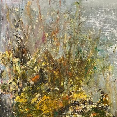 'Flowers, Grasses, Sea' oil and mixed media on canvas board, available to view and purchase at Venue 26, or contact sweetlimeart@gmail.com