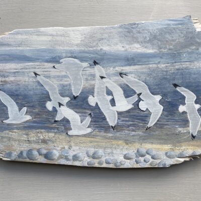 Acrylic painting on old fence panel fragment