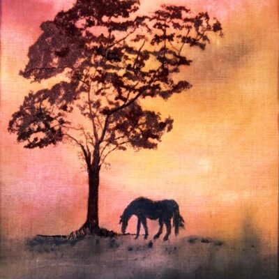 As the sun goes down - stitch work on linen - by Jayne Stewart