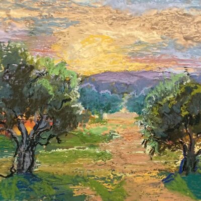 POPI K 'Sunrise' Encaustic on wood 30cm x 40cm