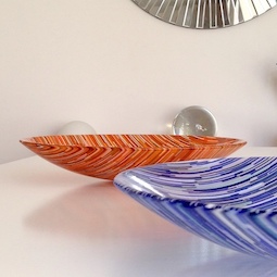 Interference - Large Centrepiece Bowls - Fused Glass - Blue, Orange