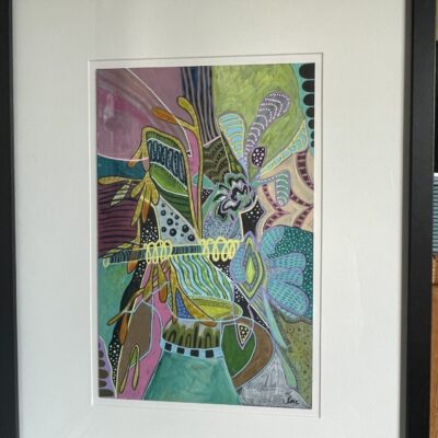 Mixed media - abstract flowers in a vase