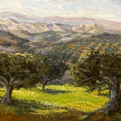 POPI K 'Olive orchard in Crete' 80cm x 110cm Encaustic on wood