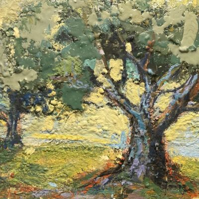 POPI K 'Olive Trees' 33cm x55cm Encaustic on wood