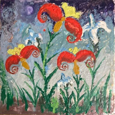 POPI K 'Minoan Flowers' Encaustic on wood 20 x20cm