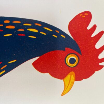 Eno - detail - limited edition four colour reduction linocut print