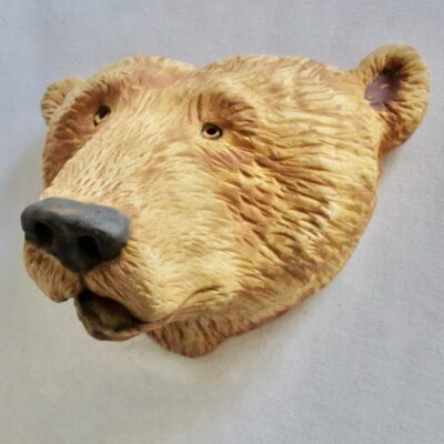 Brown Bear mask ~ high-fire stoneware with oxides and stains