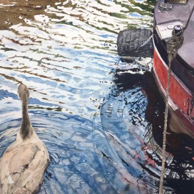 ‘The Cygnet & The Boat’ Watercolour 36x56cm