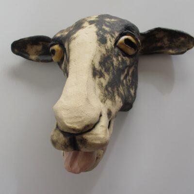 Sheep mask ~ high-fire stoneware with oxides and slip