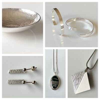 Hallmarked silver jewellery including a silver bowl