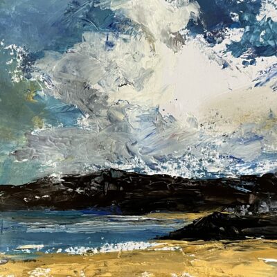 Bright breezy morning, St Ives harbour.   Oil on card