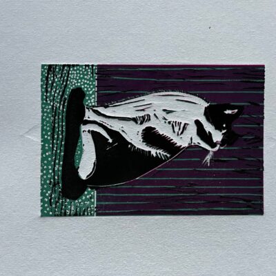 cleo the cat. reduction linocut