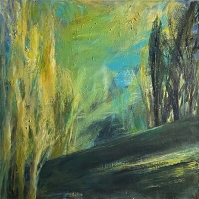 Golden afternoon Newbold Comyn.  Acrylic and mixed media.