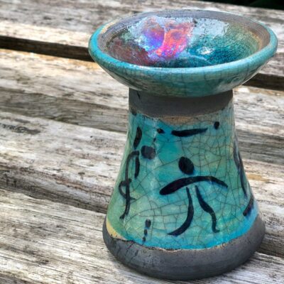 "Dancers" small raku lipped pot £30