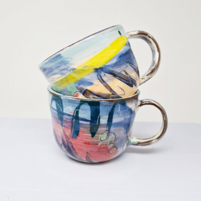Mugs - high fired slip decorated earthenware