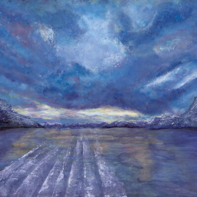 'Midnight Sun' - viewed from the Hurtigruten, Norway. Acrylic. Prints Available.