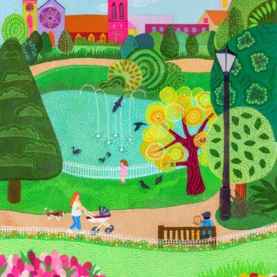 A place to stroll, pause, and take in the changing seasons – whether it’s watching the birds on the lake, feeding the ducks, or stopping for a lunch break. This painting reflects the everyday moments that make Jephson Gardens a much-loved part of Leamington life.