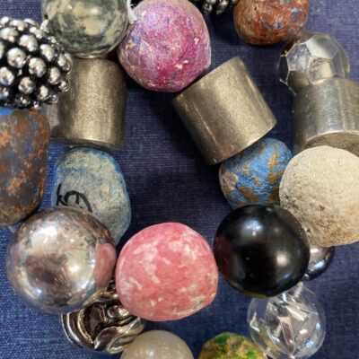 A Jumble -Necklace made from a mixture of lovely beads - handmade papiermache, oddments from many sources