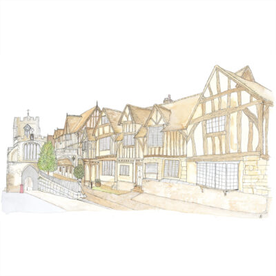 Watercolour and Ink painting of The Lord Leycester Hospital