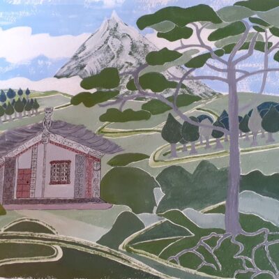 Maori Meeting House in the Land of the Long White Cloud - original artwork by Sheila Robinson