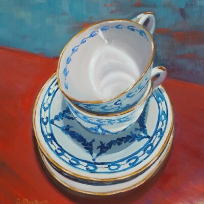 Patterned Old Teacups. Oil on Canvas 30 x 30cm
