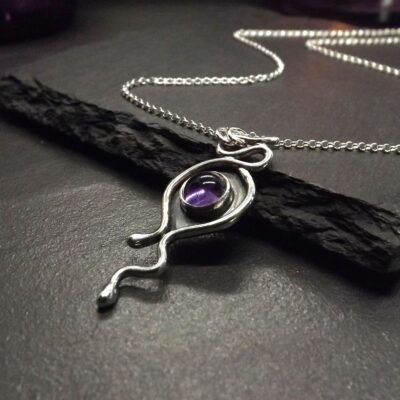  Amethyst in recycled sterling silver Nouveau Organic pendant on chain