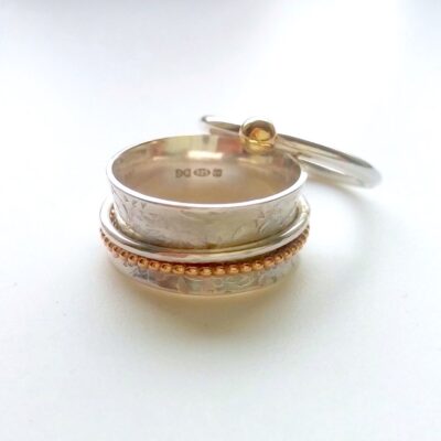 Gold and Silver Spinner Ring and stacking Ring
