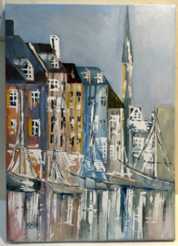 'yachts in harbour' acrylic