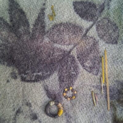 Soft Metal. Eco print with stitch embellishment.