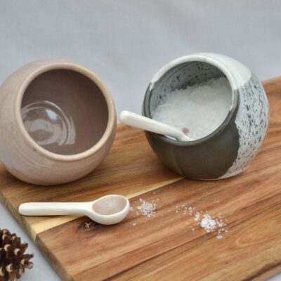Salt pigs with porcelain spoon