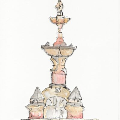  Watercolour and ink of The Hitchman Fountain