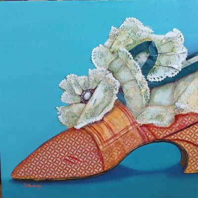 Vintage shoe. Oil and collage on canvas. 50 x 50cm