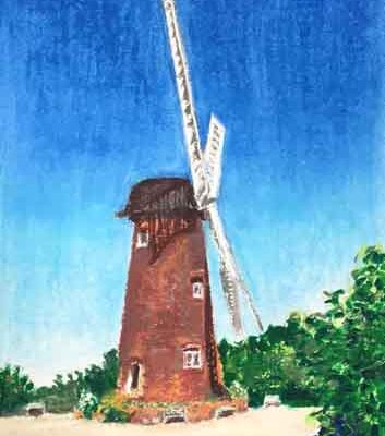 Windmill Strong Shadow; £275; 29x43cm; oil pastel